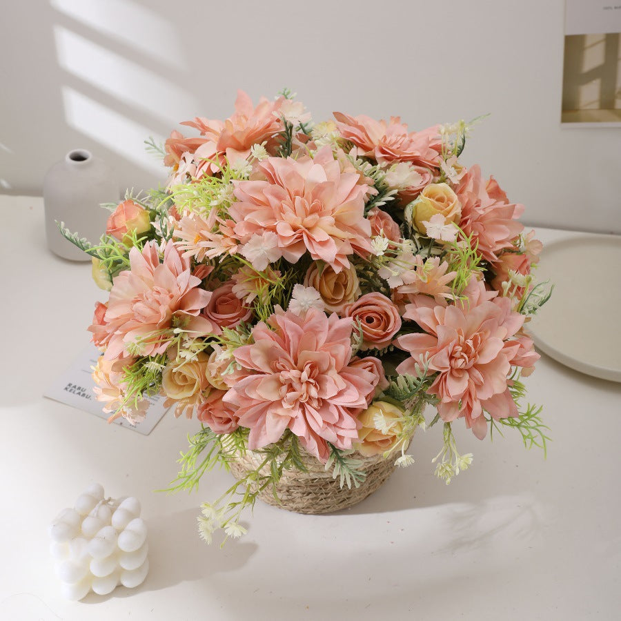 Artificial Flower Bouquet Rose Bridal Bouquet Green Plant Home Wedding Decoration