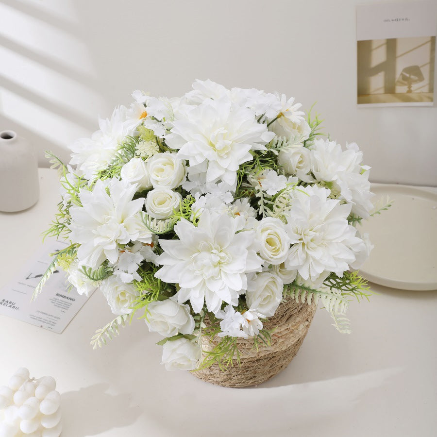 Artificial Flower Bouquet Rose Bridal Bouquet Green Plant Home Wedding Decoration