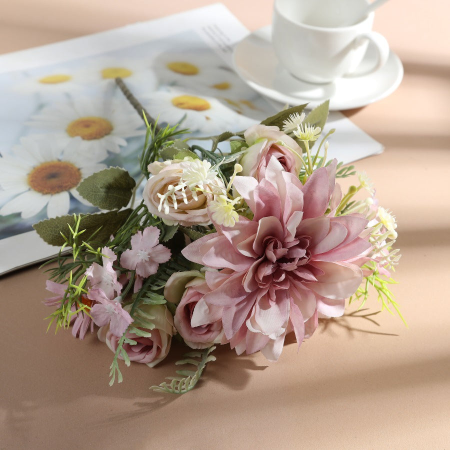 Artificial Flower Bouquet Rose Bridal Bouquet Green Plant Home Wedding Decoration